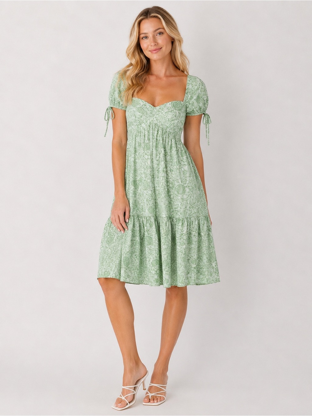Amanda Uprichard Sicily Midi Dress Green Floral Puff Sleeve Small 25772